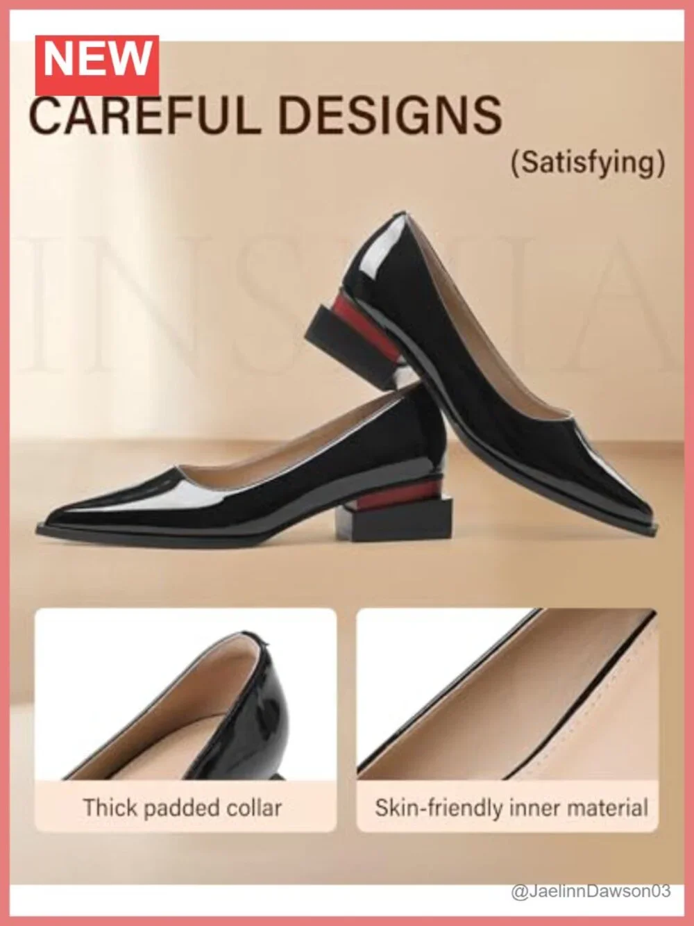 Womens Pointed Toe Low Heel Pumps faux leather Block Heel Slip On